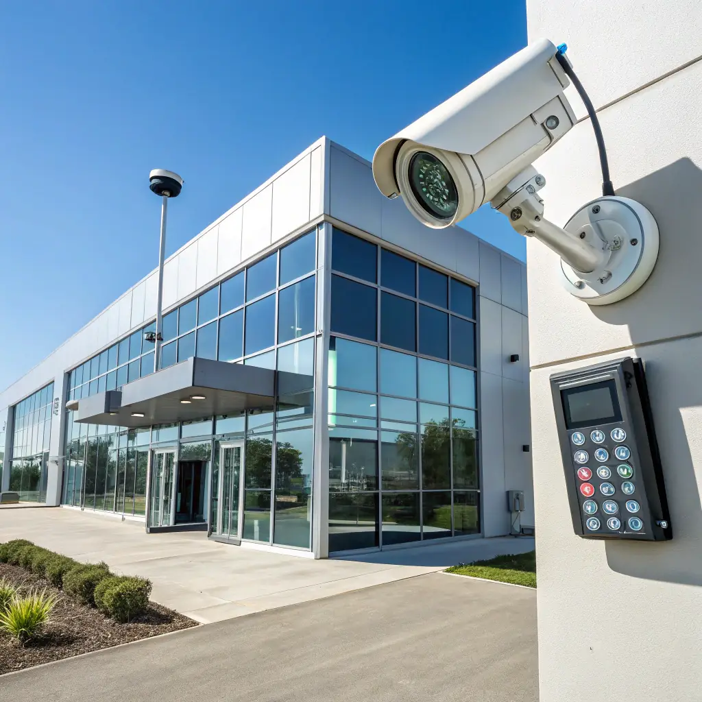 A secure government building with advanced security systems, representing government sector solutions.