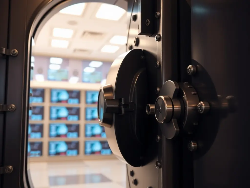 A secure data vault with multiple layers of protection, symbolizing the robust security measures implemented by VedaVere.